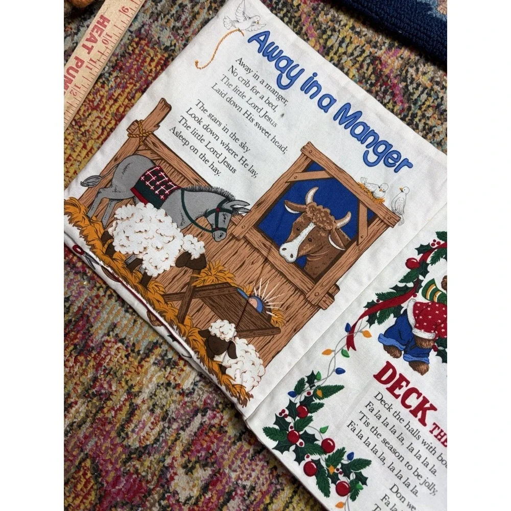 Merry Christmas song book handmade fabric panel beautiful soft durable bears